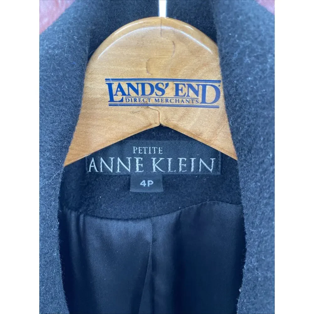 Anne Klein Petite 100% Wool Peacoat Double Breasted Black Size 4P with Scarf
